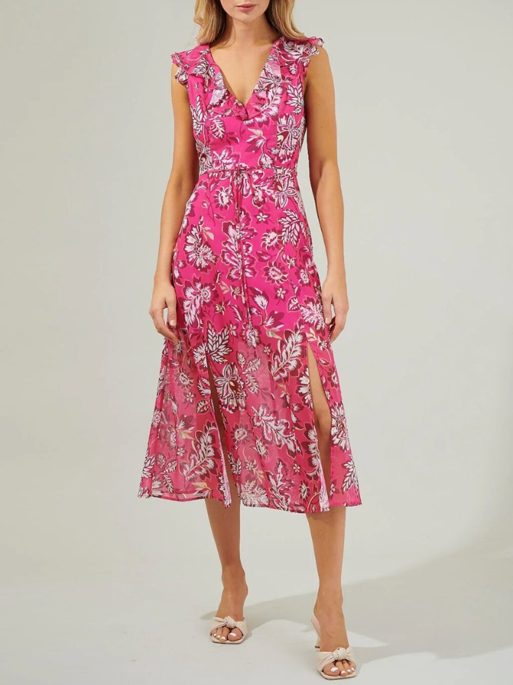 Sugarlips Patricia Passion Sleeveless Ruffle Midi Dress - Pink Multi